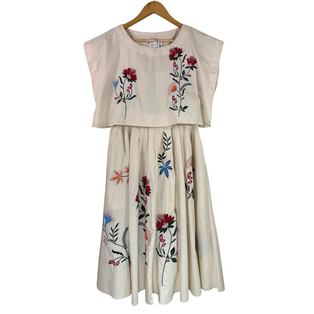 MABLE Floral Embroidered Two Piece Skirt Set Boho Garden Crop Top Midi M NWT - Picture 3 of 12